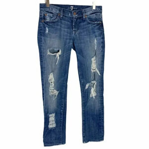 7 for all mankind Roxanne 25 very‎ distressed ripped denim blue jeans